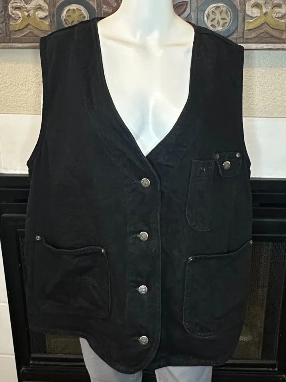 2X VEST Delta Blues Jeans wear Biker Vest Men Black Denim Closure Pocket